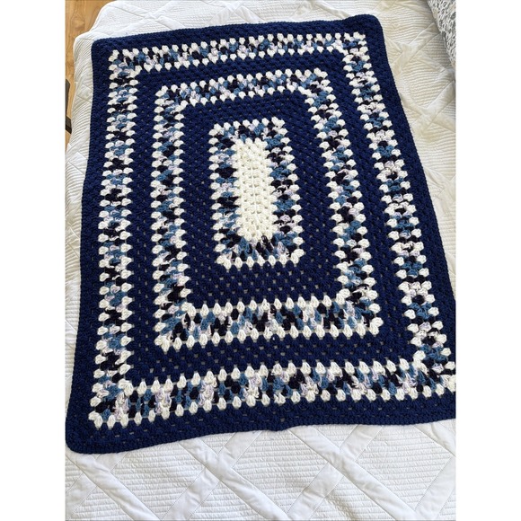 White Cross Other - Vintage Hand‎ Crochet Blue/white Small Throw Blanket 48in X 37in GWB002